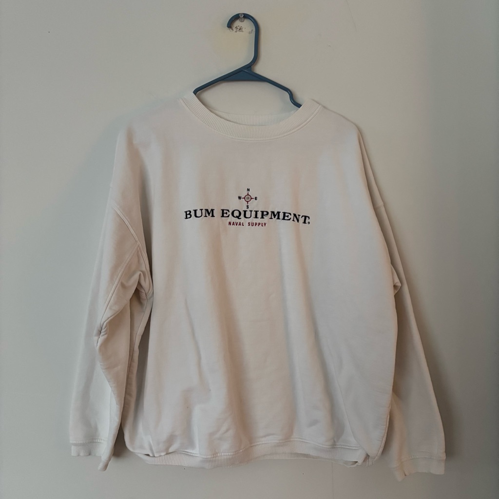 Vintage 90s B.U.M. Equipment White, Navy Blue & Crewneck Sweatshirt